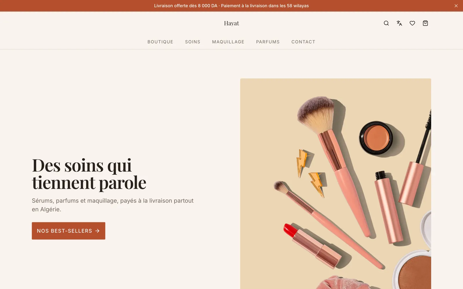 Hayat, a demo store built with Deverfy, shown in French